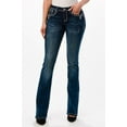 thumbnail image 2 of Grace in LA Women's Aztec Feather Embroidered Distressed Stretch Bootcut Jeans (30, Blue), 2 of 3