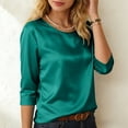 thumbnail image 5 of GEWSEY Women's Satin Blouse 3/4 Sleeve Crewneck Tops Satin Silk Work Shirt Dressy Business Casual Tee Tshirt Fall Outfits (Green, XL), 5 of 9