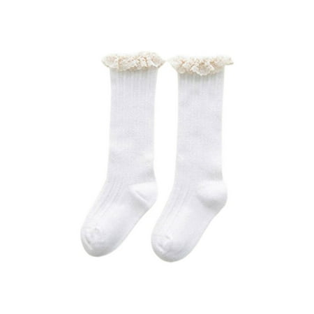 

Kiapeise Breathable Toddlers Mid-calf Length Socks Spring Autumn Sweet Style Little Girls Lace Decoration Knee-high Stockings