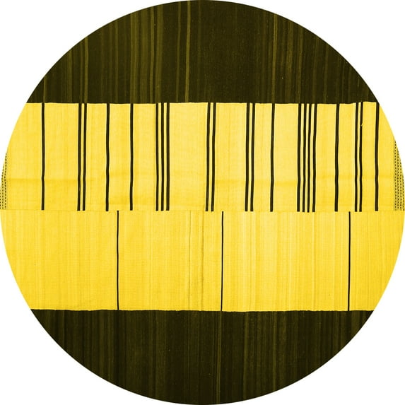 Ahgly Company Machine Washable Indoor Round Abstract Yellow Contemporary Area Rugs, 7' Round
