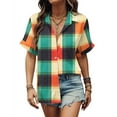 thumbnail image 6 of Perfectbot Women Short Sleeve Tops Casual Button Shirts Collar Plaid Print Summer Blouse, 6 of 6