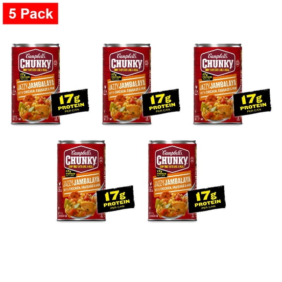 Campbells Chunky Jazzy Jambalaya with Chicken Sausage and Ham Soup Can 18.6 oz - 5 Pack