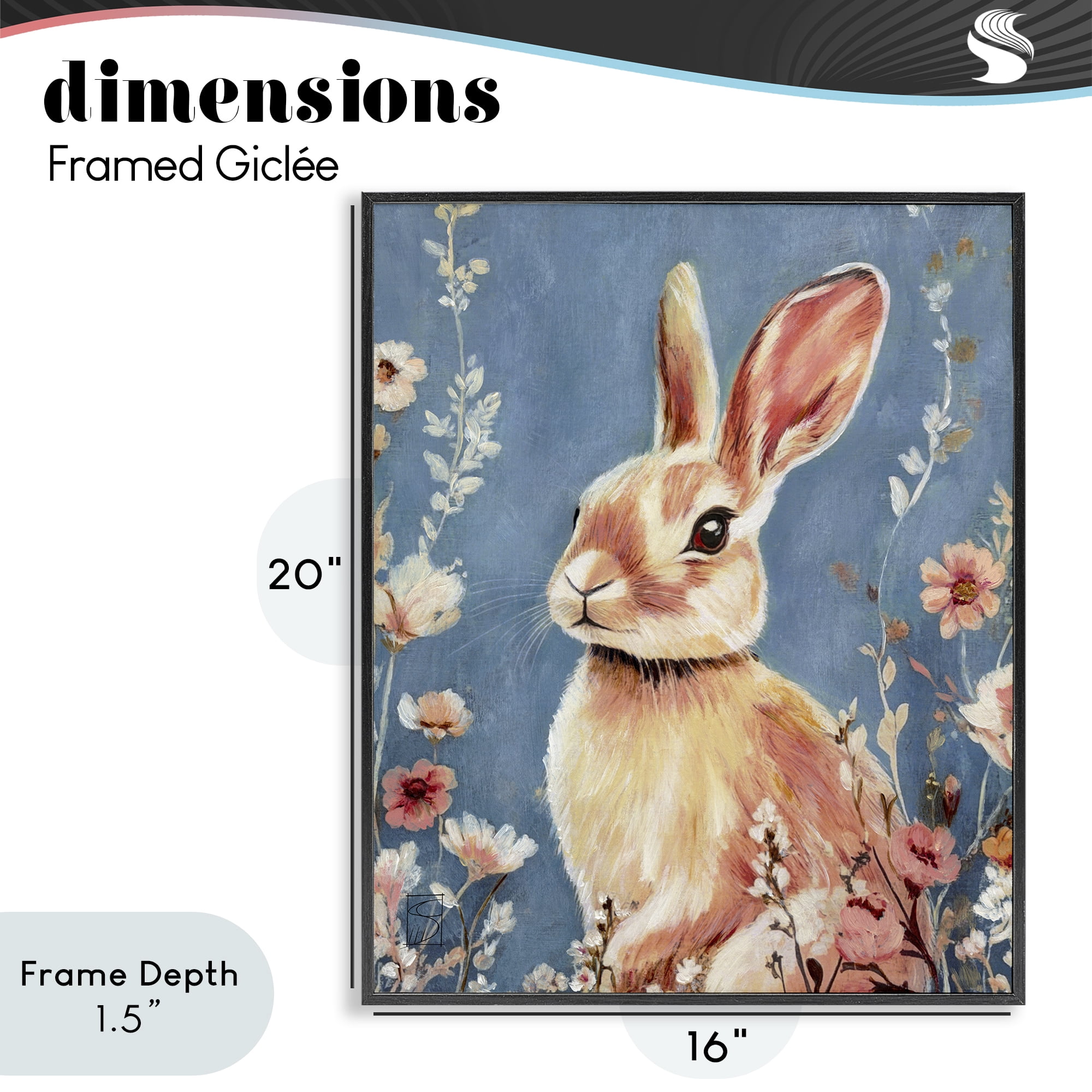 Stupell Industries Whimsical Rabbit on Blue Black Framed Giclee Art, design by Sara Culpepper