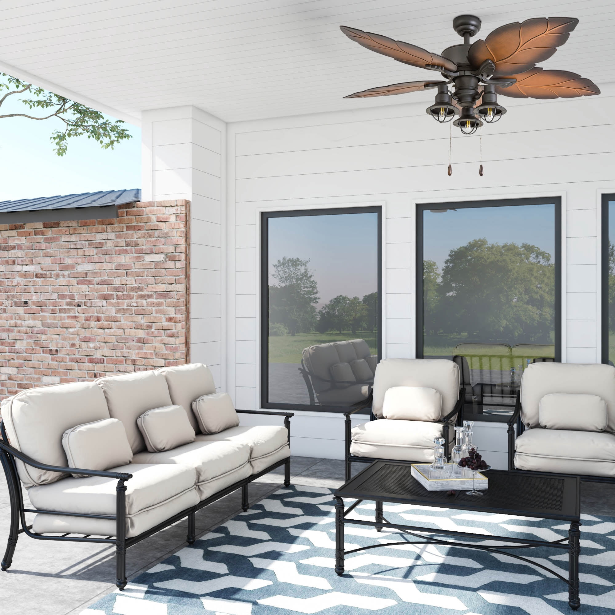 Prominence Home 50653-35 Ocean Crest Tropical 52-Inch Tropical Bronze Indoor Ceiling Fan, Lantern LED Multi-Arm Mocha Blades