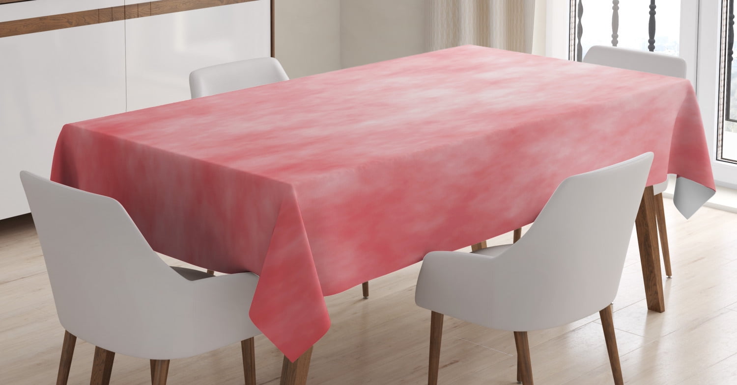Coral Tablecloth, Pale Spring Watercolor Design Girlish Tie Dye