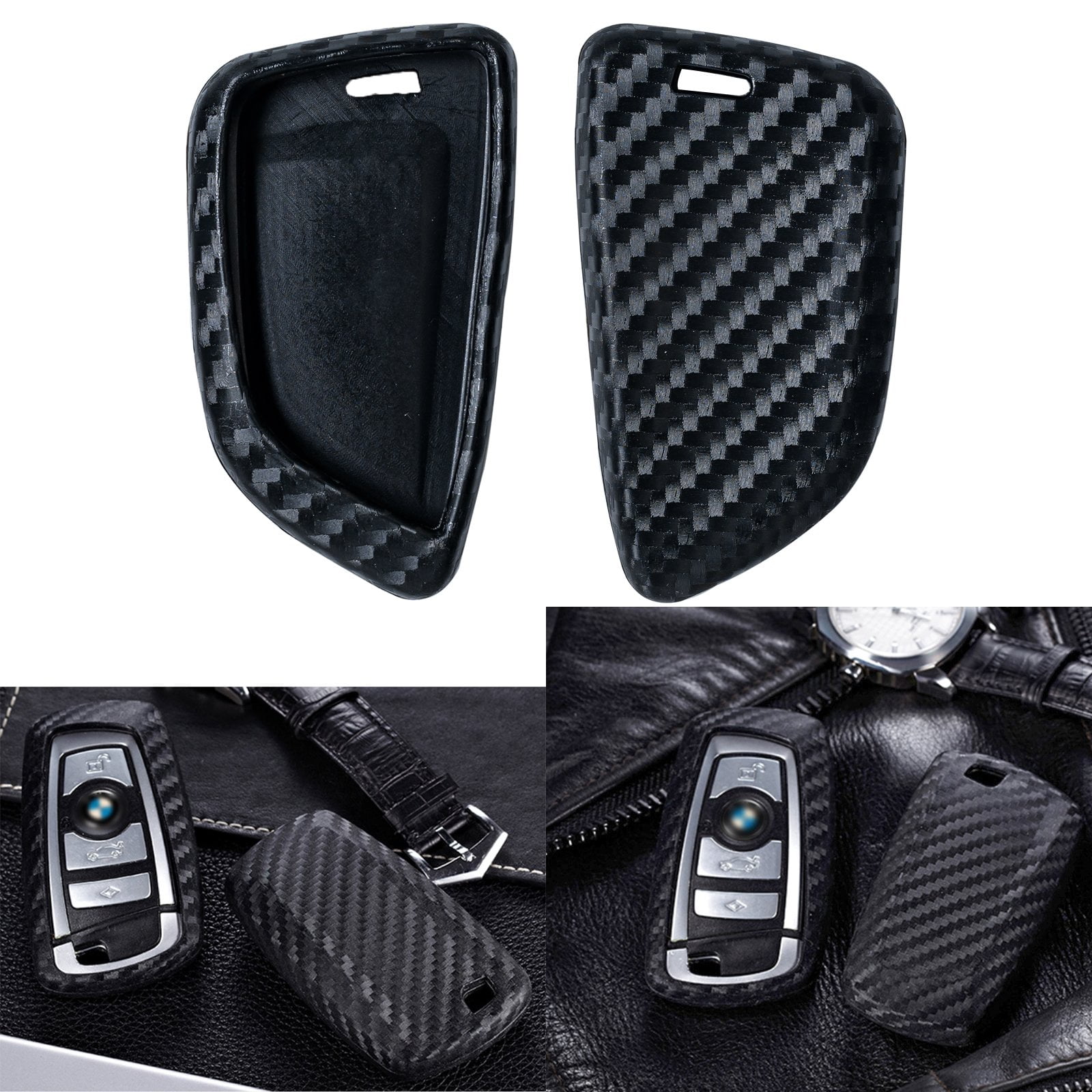 Carbon Fiber Style Black TPU Car Key Cover FOB Case For BMW X3 X5 X6 5 7 Series 