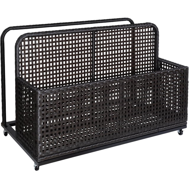 Eastvita Panier de Rangement Extérieur pour Flotteurs de Piscine en Rotin PE avec Roues Roulantes - Caddy Robuste et Mobile Noir - Brun pour Flotteurs de Piscine Équipement de Plage