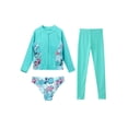 thumbnail image 3 of Mufeng Girls 3Pcs Swimsuit Long Sleeve Rash Guard Swim Jacket+Briefs+Leggings Kids Surfing Bathing Suit Palm Leaves 14, 3 of 7