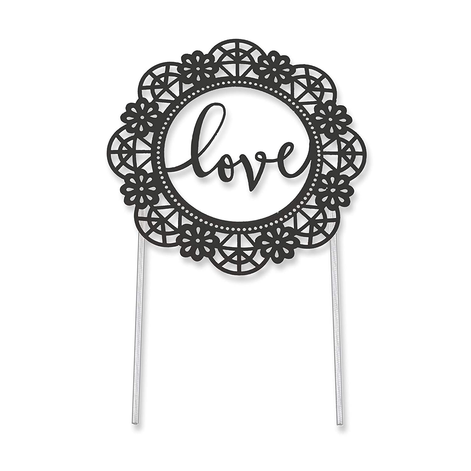 Love Laser Cut Cake Topper, Black, Round black laser cut cardstock cake