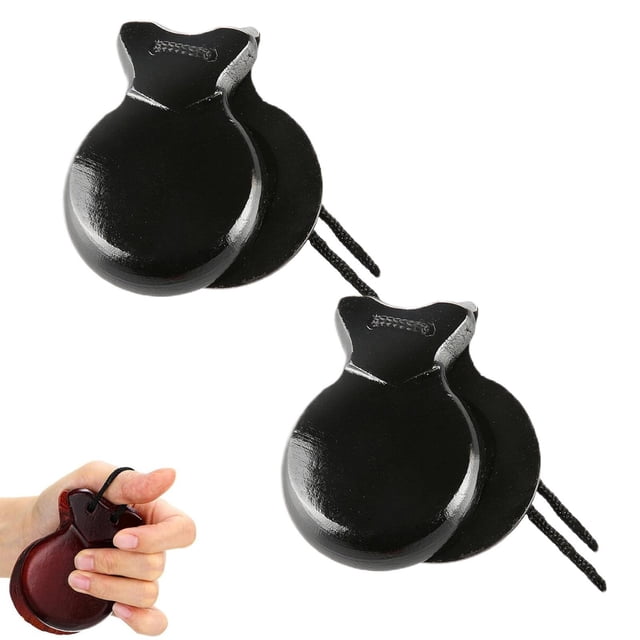 Kjfeif 2 Pcs Spanish Castanets with String Wooden Musical Instrument Hand Finger Castanets Traditional Percussion for Kids Adults Classroom Spain Souvenir Gift