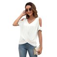 thumbnail image 1 of Dinheiro Camisetas básicas de manga larga con hombros descubiertos para mujer, camisetas con dobladillo de camiseta (blanco), S,, 1 of 5