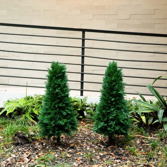Nearly Natural Artificial Cedar Plants with Stakes - 3' - Green - Set of 2
