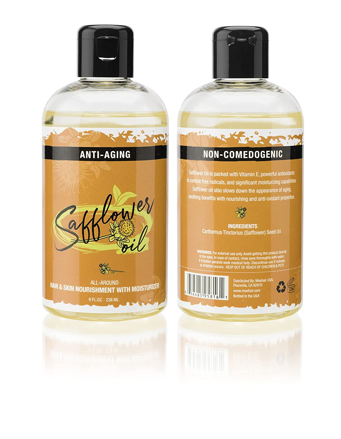 Safflower Oil by Moehair | Hair and Skin Nourishment with Moisturizer | Non- Comedogenic |Made in USA | 8 fl oz 