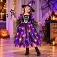 thumbnail image 4 of Teen Girls Light Up Witch Costume, Kids Witch Costume with Hat and Bag for Toddler Halloween Tulle Irregular Hem Dress 4 Pieces Outfit, 4 of 4