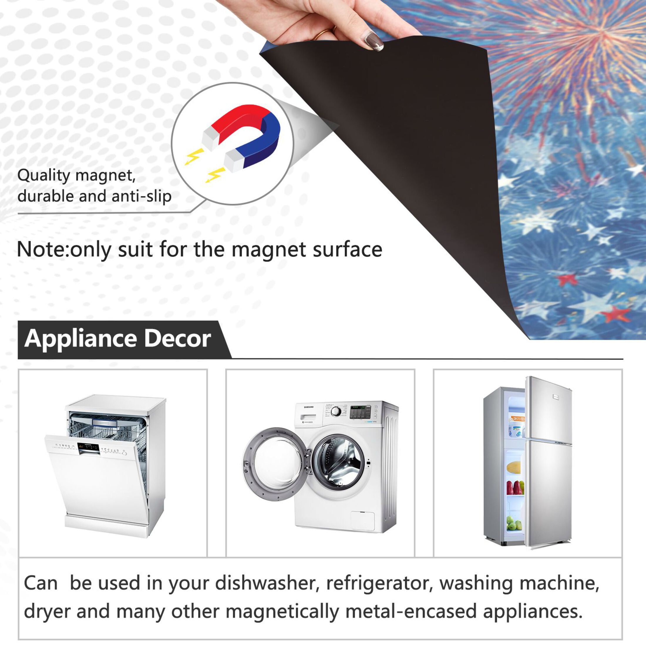Dishwasher Magnetic Refrigerator Magnet Cover Sticker Home Decorative 23"x26" Fireworks and Flag