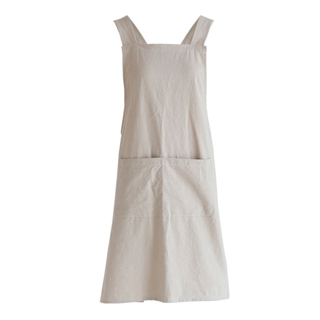 Yuarrent Delantal de cocina para mujer, algodón y lino lavados transpirables, cómodo, más Cocina y Comedor caqui