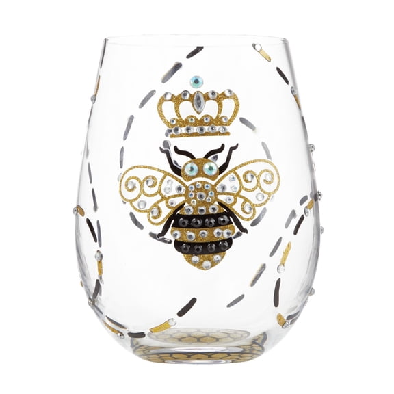 Enesco Lolita Stemless Queen Bee Hand Painted Stemless Wine Glass 4.5in H