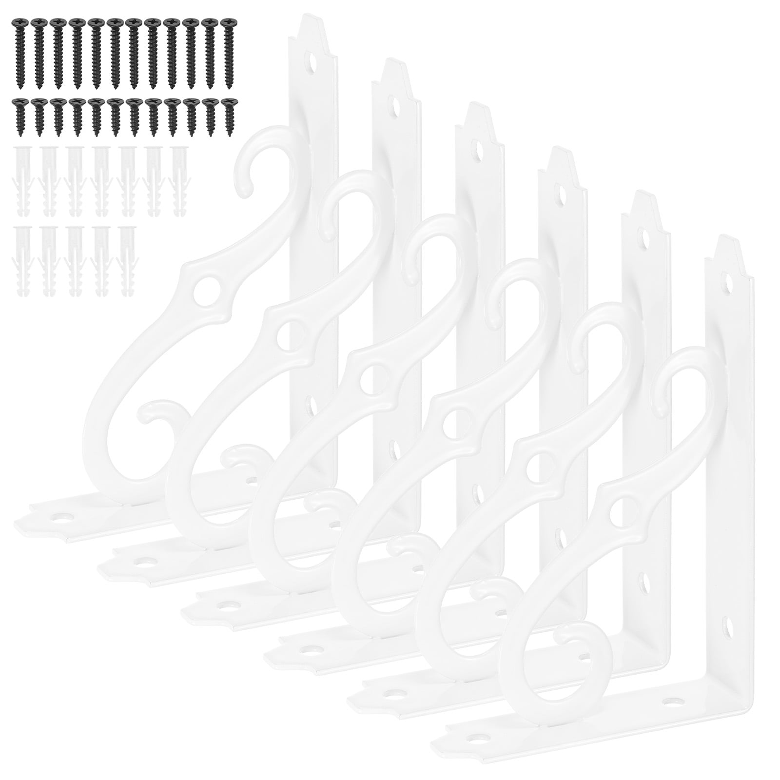 6-Pack Shelf Brackets, 5 Inch Long Iron Wall Mount Shelf Support Bracket for Home/Kitchen/DIY Decorative [White]