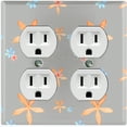 thumbnail image 1 of Metal Light Switch Wall Plate Outlet Cover (Colorful Flower Vintage Gray - Double Duplex), 1 of 2