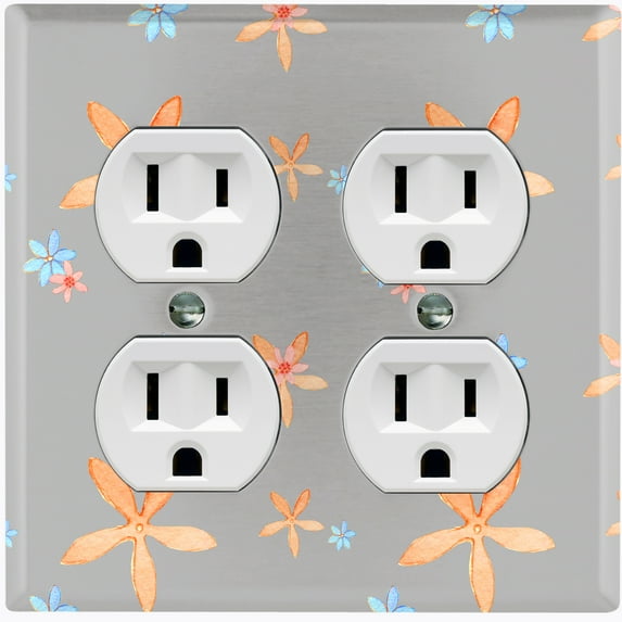 Metal Light Switch Wall Plate Outlet Cover (Colorful Flower Vintage Gray - Double Duplex)