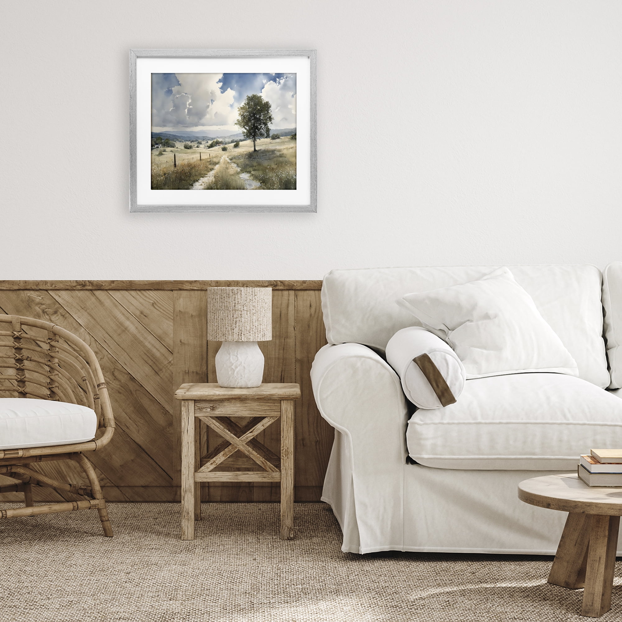 Stupell Industries Wagon Road Through Meadow Gray Framed Print Under Glass, design by Franklyn Gregory