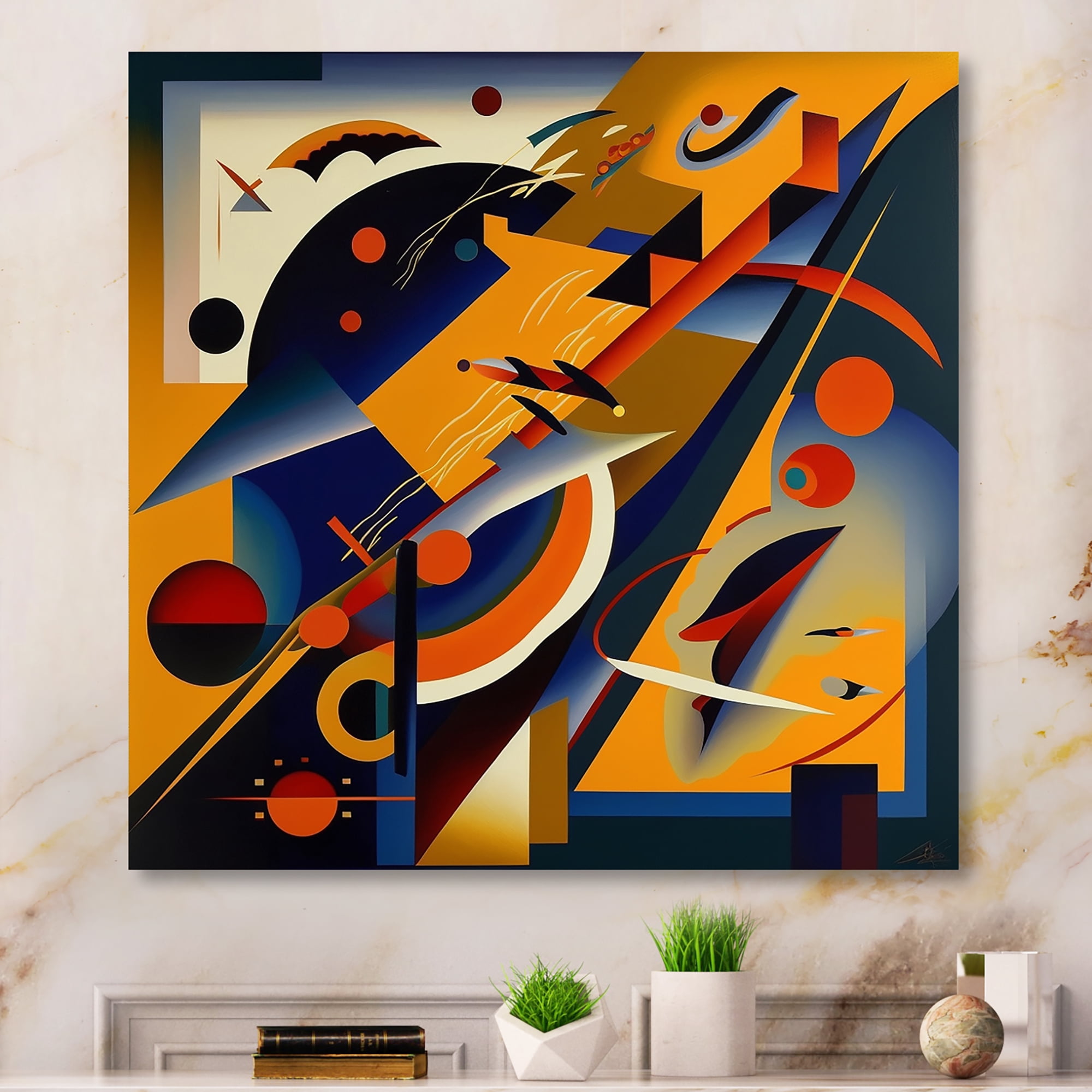 Designart Multicolor Geometric Orange Shapes IV Canvas Wall Art