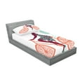 thumbnail image 2 of Ambesonne Floral Fitted Sheet & Pillow Sham Set, Coral Flowers Bikes Girl, Twinxl, Coral and Seafoam, 2 of 2