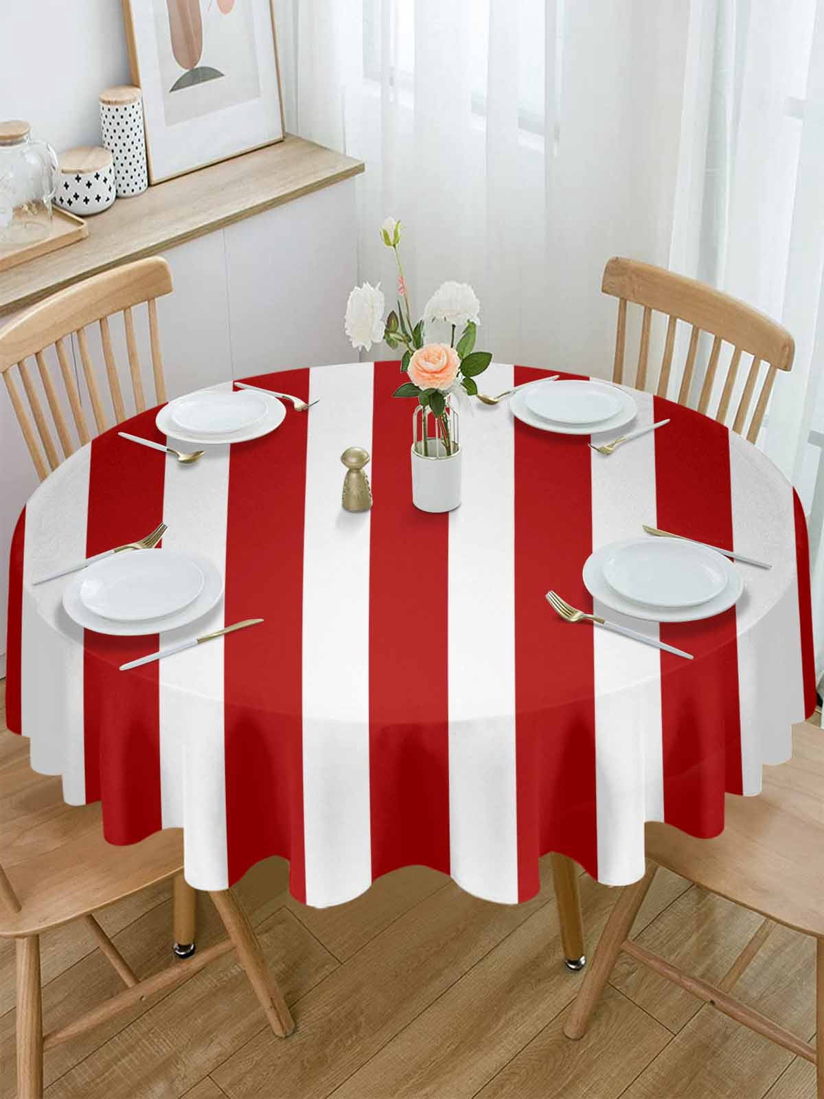 Round Tablecloth Red White Vintage Striped Waterproof Oil Proof Polyester Table Cloth Cover Decor for Home Dining Outdoor,Patio,Parties, 54" Dia. Abstarct Modern Geometric Art