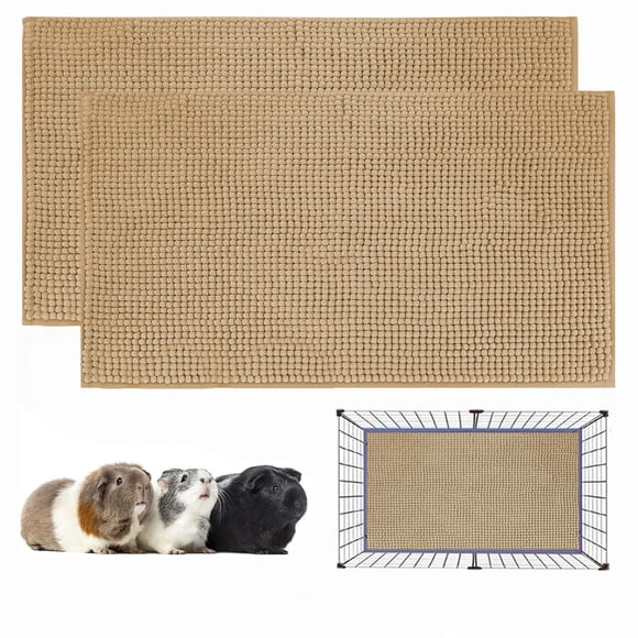 KEYIDE 2 Pack Guinea Pig Fleece Cage Liner 47"x24" C&C Cage Absorbent Rabbit Bedding Bunny Training Pad Warm Comfortable Sleep Bed Mat for Ferret Rat Hedgehog (Beige)