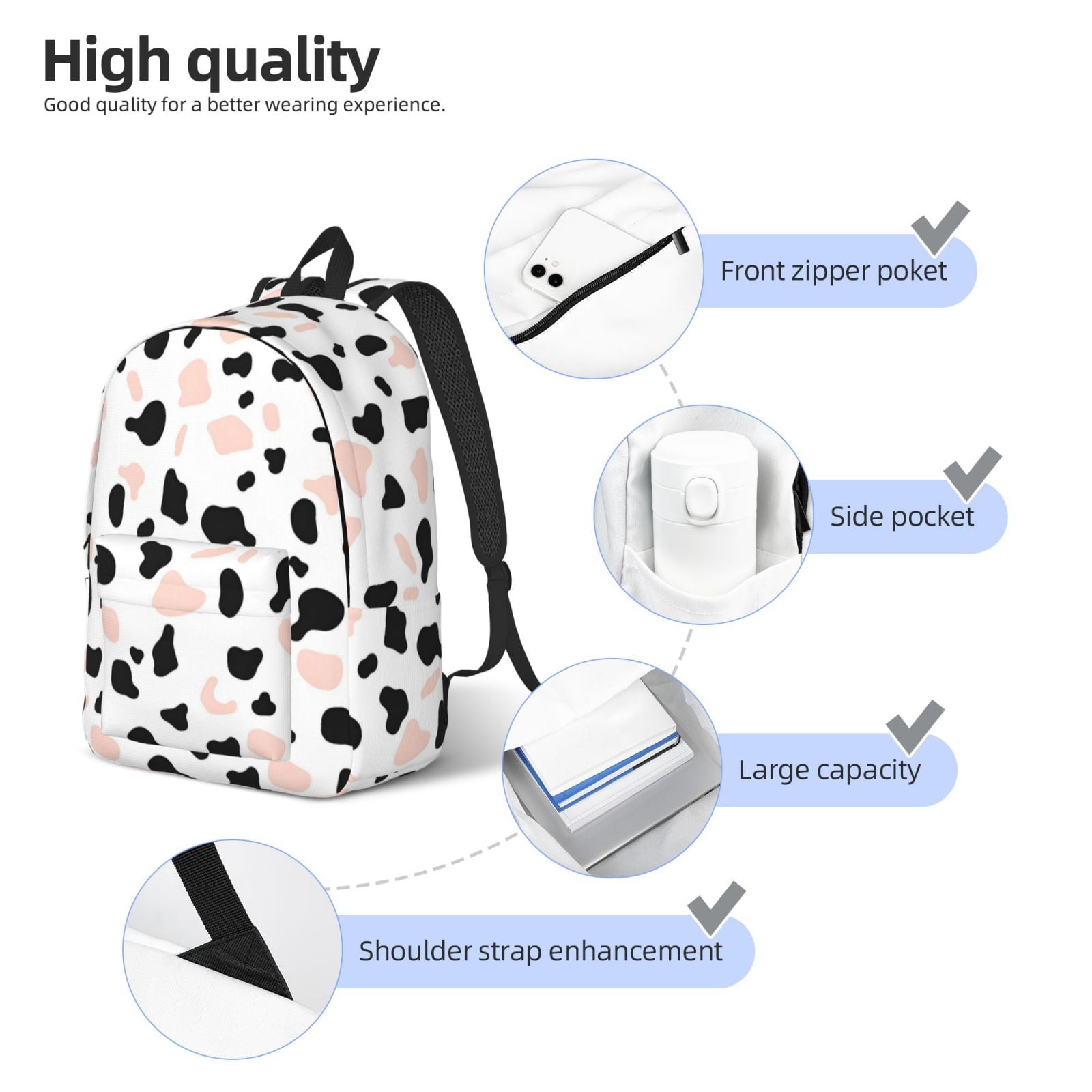 Casual Canvas Backpack Without Interlayer Large Capacity Stick Bag Design For Outdoor Shopping Office Outdoor Sports Simple Cow-Print Pattern1_2 Medium