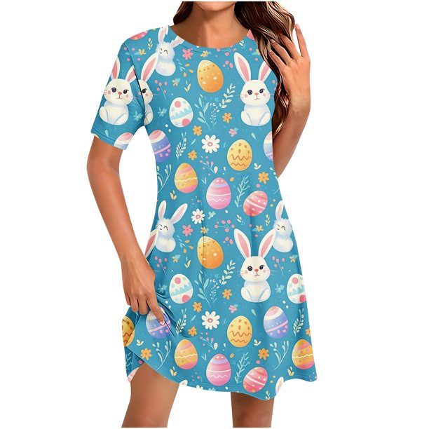 Vestido Corto para las Mujeres Cuello Redondo Manga Corta Impresa Suéter, Moda Casual Estilo Línea