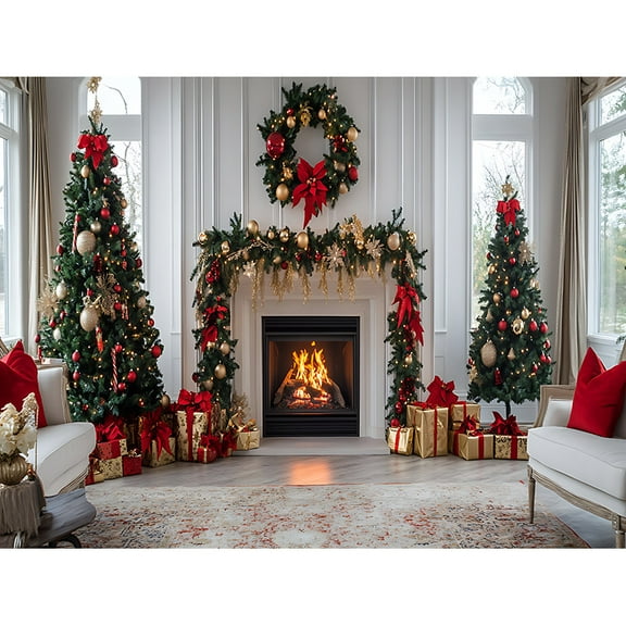 Christmas Decorated Front Door Porch New Year Photography Backdrop Props Window Winter Evening Xmas Room Studio Backgrou