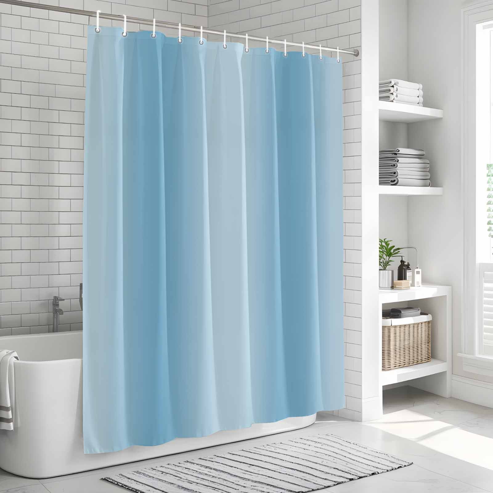 Shower Curtain Bathroom Set Minimalist Light Blue Gradient Texture Waterproof Fabric Shower Curtains with Grommets&Hooks, Modern Monochrome Art Privacy Bath Curtain for Bathtub 72x72in