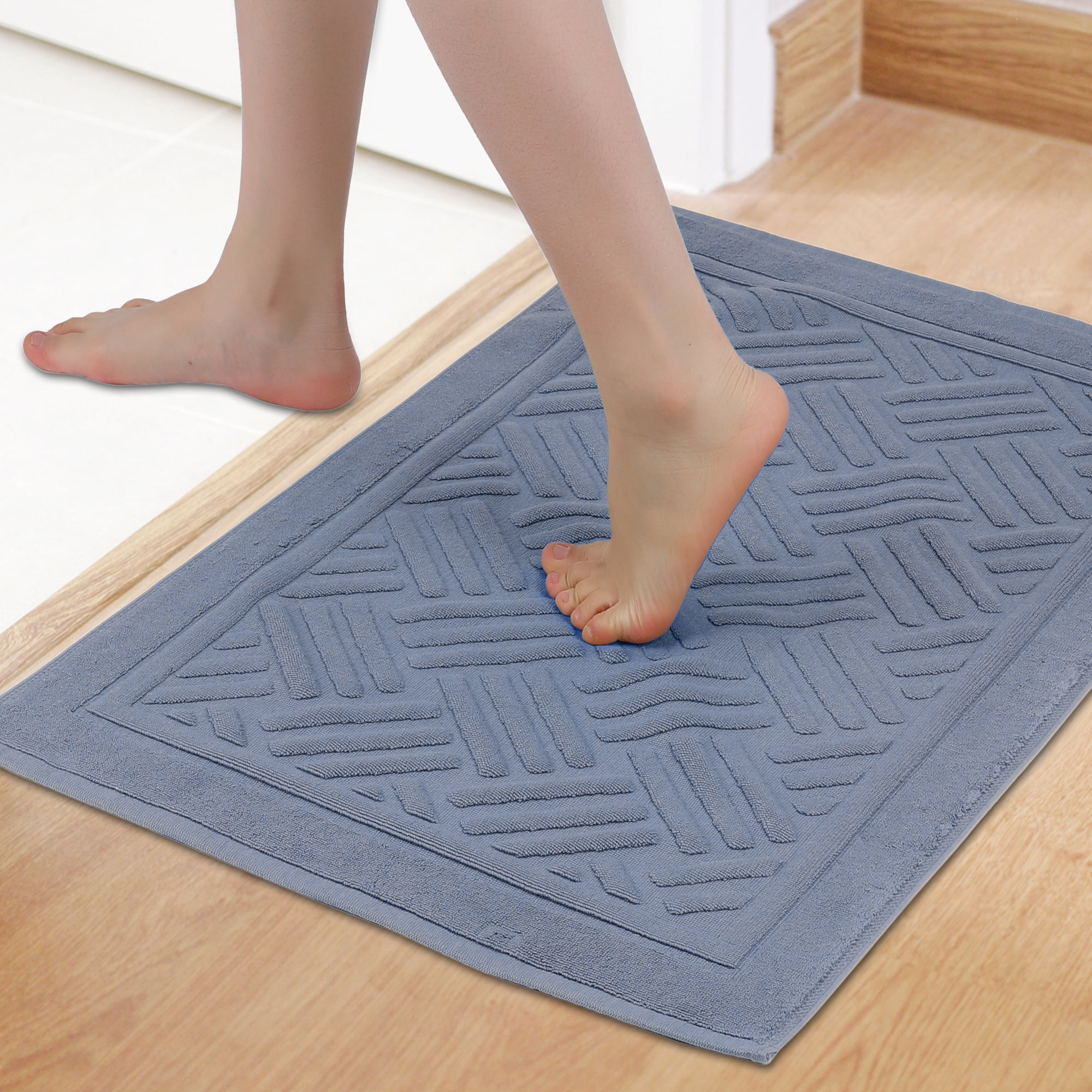 Unique Bargains Cotton Mat Towel Absorbent Floor Bath Rugs for Bathroom Blue 16" x 24"