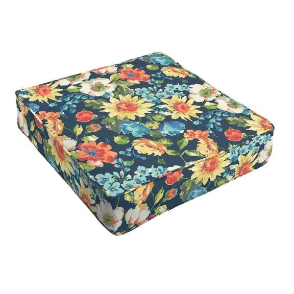 Sorra Home Blue Multi Floral Indoor/Outdoor Deep Seating Cushion, Corded