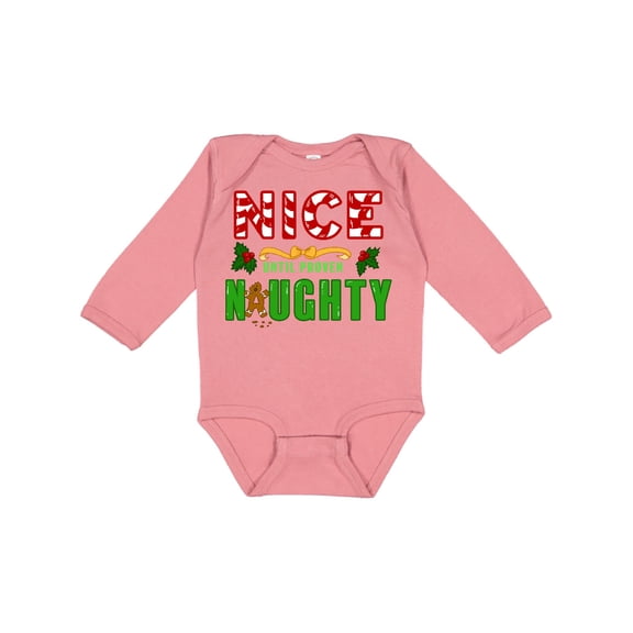 Inktastic Nice Until Proven Naughty with Holly and Gingerbread Man Boys or Girls Long Sleeve Baby Bodysuit