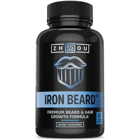 IRON BEARD Beard Growth Vitamin Supplement for Men - Fuller, Thicker, Manlier Hair Growth - 18 Essential Vitamins, Minerals & Proteins - Biotin, Collagen, Saw Palmetto & More - 60