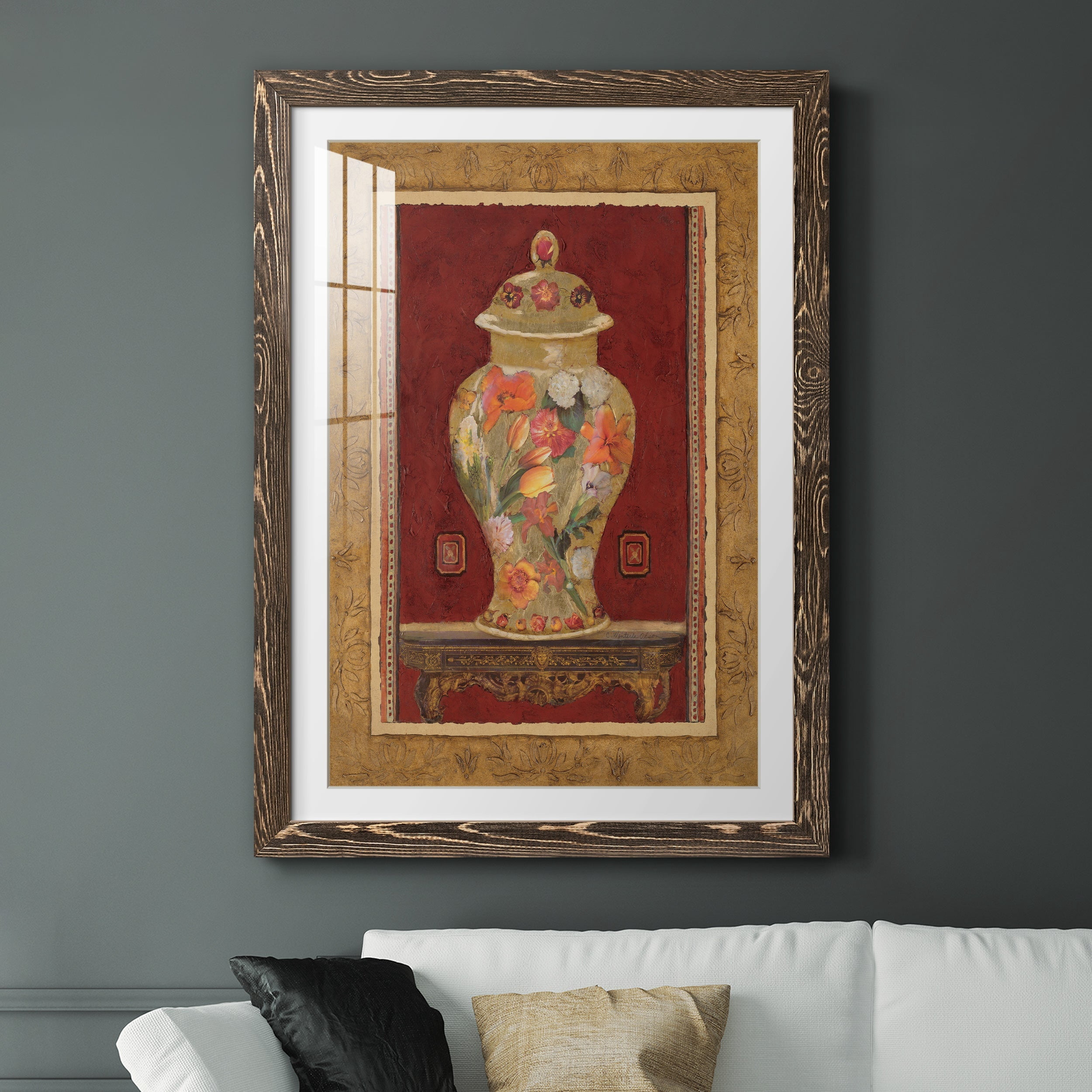 Romantic Urn II - Premium Framed Print - Distressed Barnwood Frame - Ready to Hang