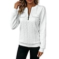 thumbnail image 2 of Stamzod Womens Quarter Zip Pullover Sweatshirts Dressy Casual Textured Tops Spring Fall Crewneck Sweatshirt White E S, 2 of 8