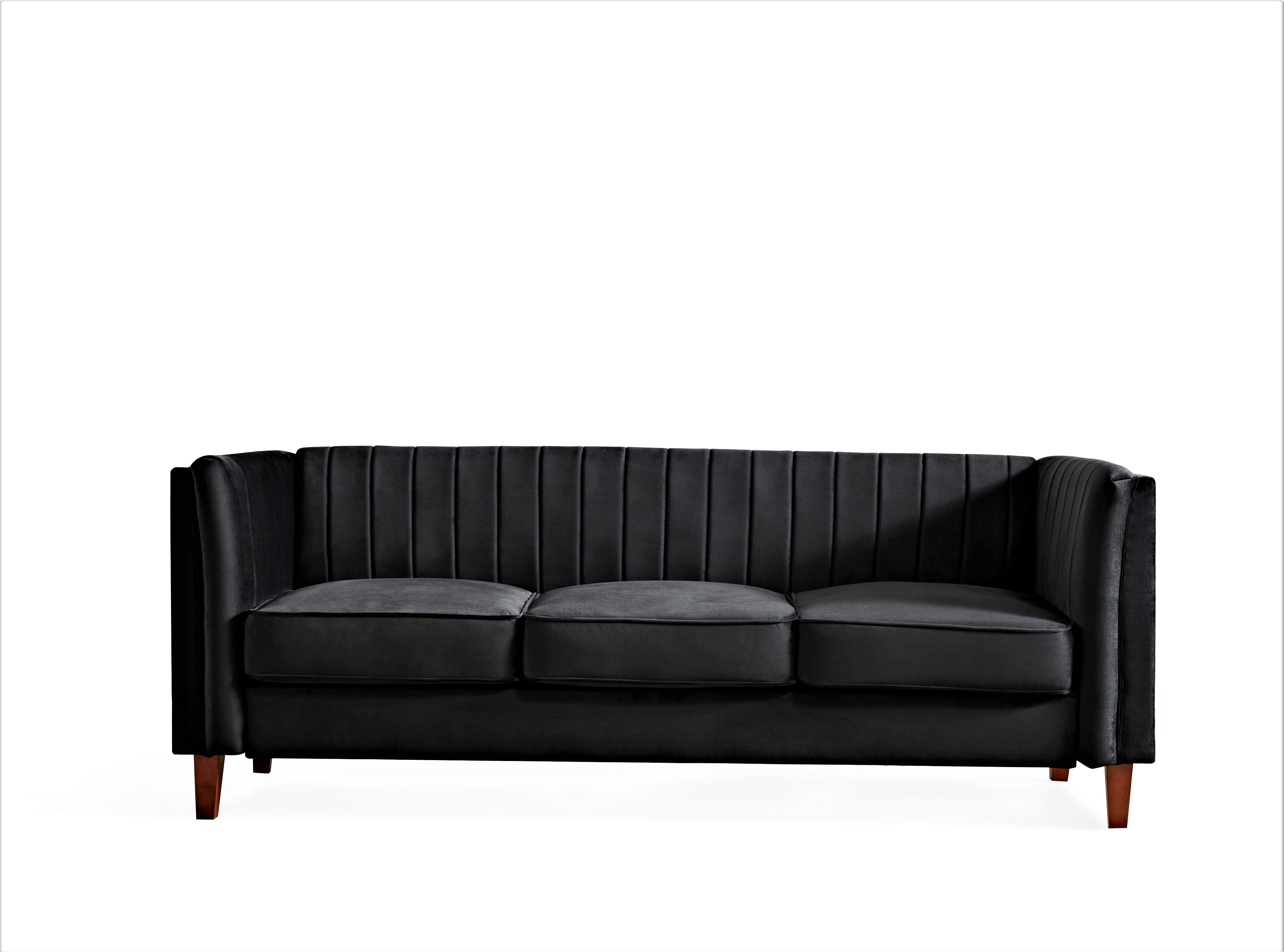 Uspridefurniture Plainfield Line Tufted Square Design Velvet 2Pcs Living Room Set,Black