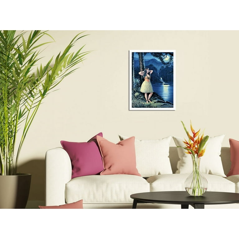 Retro Fine Wall Decor: Hawaiian Hula Girl Vintage Print