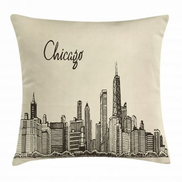 Chicago Skyline Throw Pillow Cushion Cover, Vintage Style Urban Silhouette Country Culture Architecture Capital, Decorative Square Accent Pillow Case, 16 X 16 Inches, Beige Dark Brown, by Ambesonne