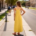 thumbnail image 5 of WOYY Girls Sleeveless Pinafore Dress Casual Loose Pocket Long Overall Dress, Yellow, Sizes 5-14, 5 of 6