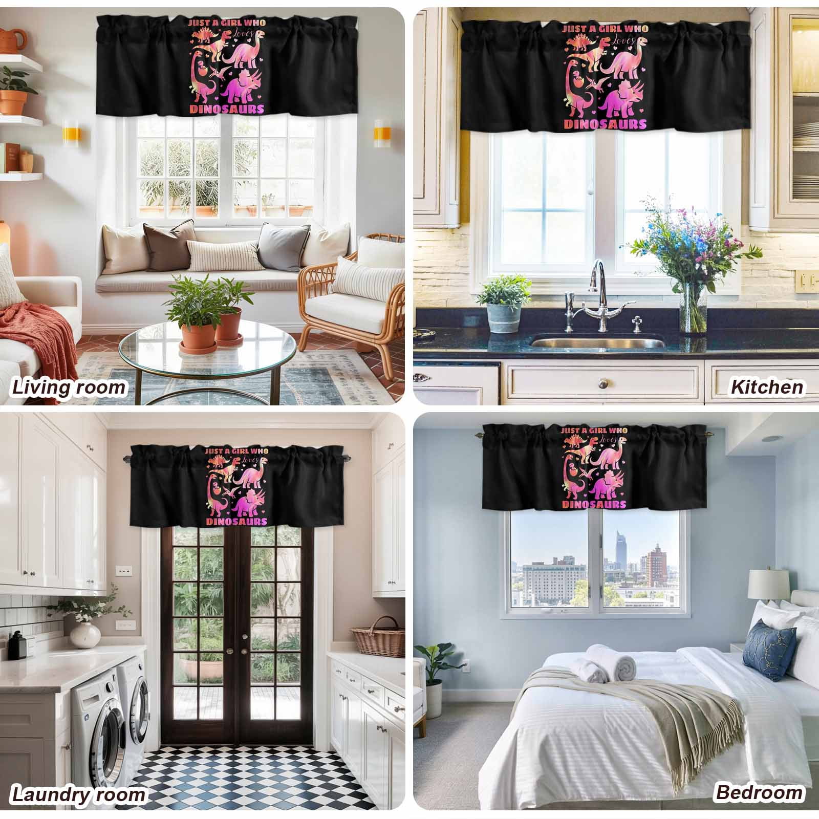 Pink Dinosaur Farmhouse Short Window Curtain Valances, JUST A Boy Who Loves Dinosaur Jungle Animals Rod Pocket Kitchen Valances for Living Room Bedroom Bathroom Cafe 42" x 18"
