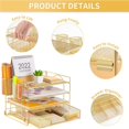 thumbnail image 2 of Paper Letter Tray Organizer with File Holder, 4-Tier Desk Accessories & Workspace Desk Organizers with Drawer and 2 Pen Holder for Office Supplies (Gold), 2 of 4