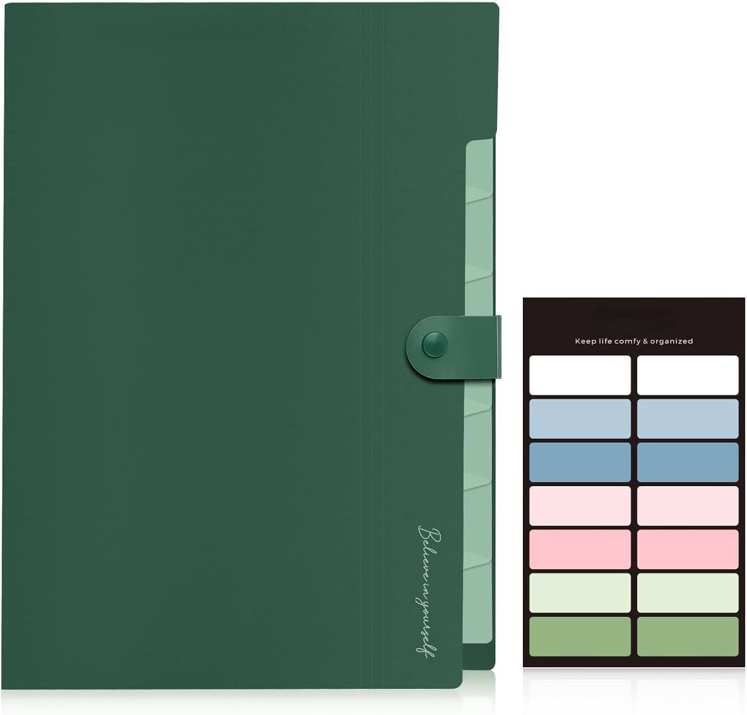 PrimeCook Shop Expanding File Organizer with 8 Pockets, Accordion File Folders with Labels,Portable Document Paper Bill Receipt Organizer, Home College School Office Supplies, Letter Size,ForestGreen