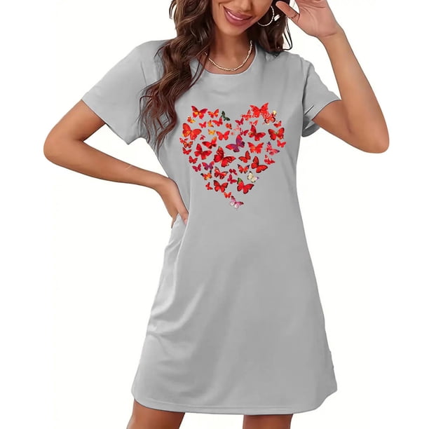 Camisón corto de mujer, vestido de largo medio con estampado de moda, camisón corto extragrande de mujer, camisón de manga corta con estampado de pecho a la moda, camisón de mujer