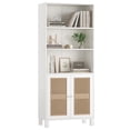 thumbnail image 2 of Farini Tall 5 Tier Bookcase, Storage Shelf with Rattan Doors for Living Room, Office, Library, White, 2 of 8
