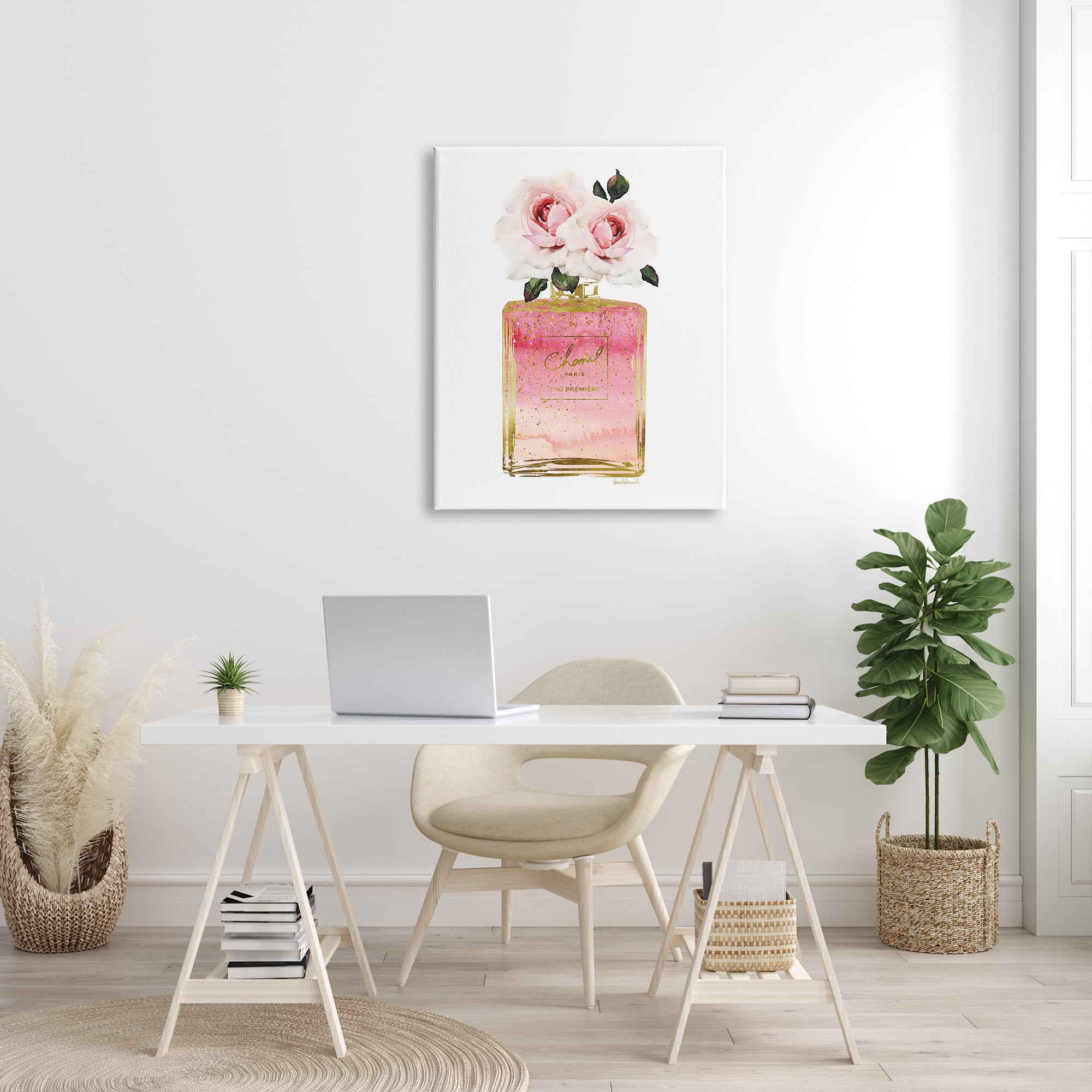 The Stupell Home Decor Collection Pink and Gold Ombre Perfume Bottle with Roses XXL Stretched Canvas Wall Art, 30 x 1.5 x 40