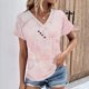 thumbnail image 1 of Fiudx Ofertas Relámpago Top/Camisa de Manga Corta con Cuello En V Plisado Estampado de Verano para Mujer, 1 of 6